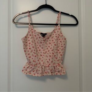 Forever 21 Pink Floral Button-Front Peplum Cami